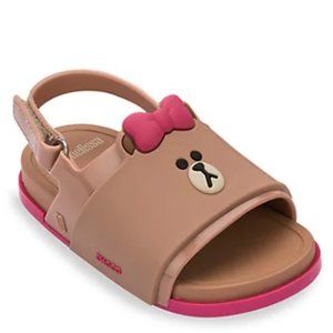 NEW Mini Melissa x Line Friends Collab Kid Bear Bow Open Toe Water Safe Slides